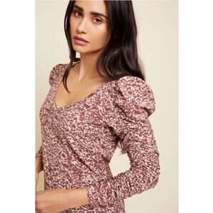 Nation Ltd Renee Shirred Sleeve V-Neck Size XL Pima Cotton Red Preppy Classic